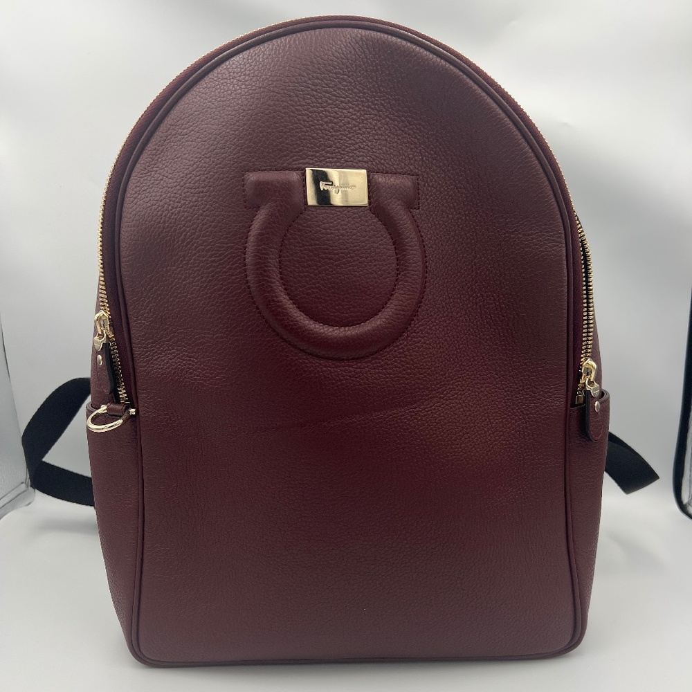 SALVATORE FERRAGAMO  Calfskin Gancio XL City Backpack Maroon/Wine color